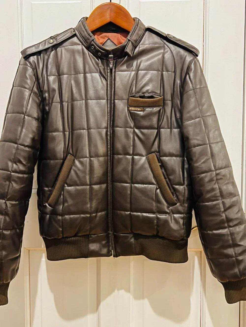Members Only Leather Cafe Racer Jacket Men 40 VTG 80s Brown Quilted